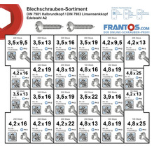Blechschrauben Sortiment DIN 7981 Halbrundkopf und DIN 7983 Linsensenkkopf Edelstahl A2