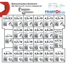 Sortiment Bohrschrauben DIN 7504 Form N und Form K, Edelstahl A2