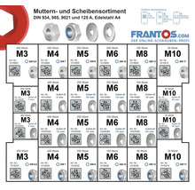 Mutter und Scheiben Sortiment nach DIN 934, 985, 9021 und 125 A, Edelstahl A4