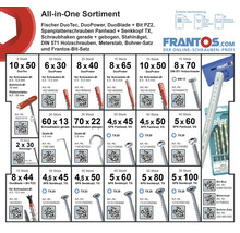 All-in-One Sortiment mit Fischer Dübeln, Schrauben, Haken, Nägeln, Meterstab und Bohrer-Satz