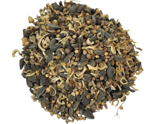 Mischung aus Vogelfutter mit Sonnenblumenkernen und verschiedenen Samen