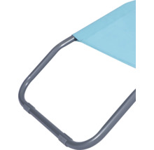 Detailansicht eines Hockers mit Metallgestell und Stoffbespannung