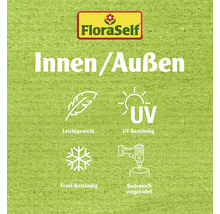FloraSelf Logo. Eigenschaften: Innen und Aussen, leichtgewichtig, UV beständig, frostbeständig, Bodenloch vorgebohrt