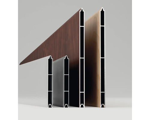 Verschiedene Aluminiumprofile mit Holzdekor