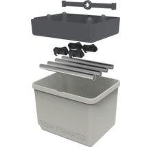 Explosionsdarstellung einer Tomatenbewässerungsbox mit Halterungen und Rohren