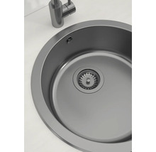 Runde Küchenspüle mit Ablaufgarnitur und Wasserhahn