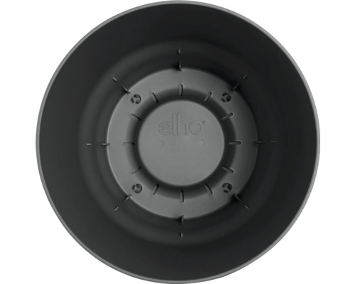 Innenansicht eines runden Blumentopfes aus Kunststoff mit Elho Logo