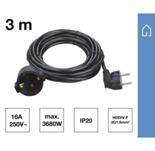 Drei Meter Verlängerungskabel mit Schutzkontaktstecker und -kupplung