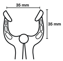 Technische Zeichnung einer Zange mit Maßen 35 mm
