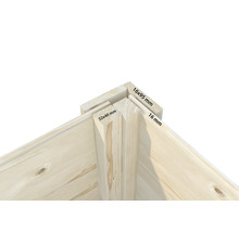 Eckdetail eines Holzhauses mit Maßangaben