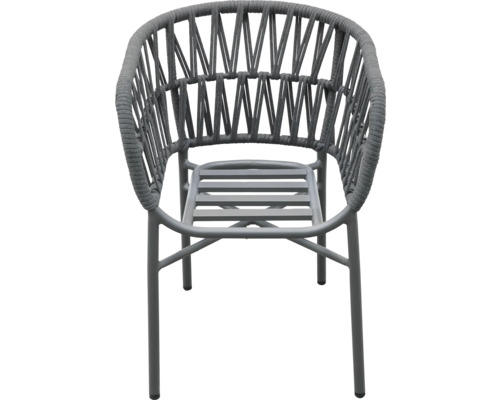 Gartenstuhl mit geflochtener Rückenlehne und Sitzfläche mit Latten