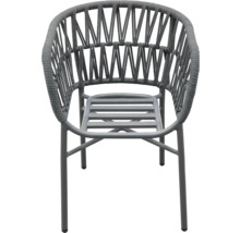 Gartensessel mit geflochtener Rückenlehne und Sitzfläche aus Metalllatten