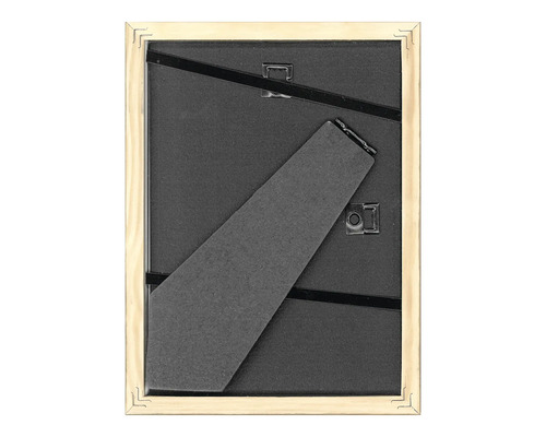 Rückseite eines Holzbilderrahmens mit Aufsteller