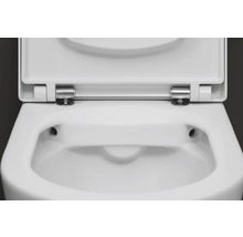 Detailansicht einer Toilette mit geöffnetem Toilettendeckel