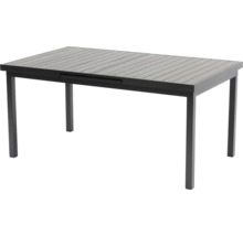 Ausziehbarer Gartentisch mit Tischplatte aus Holzlatten und Metallgestell