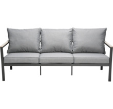 Graues Gartensofa mit drei Sitzen und Kissen
