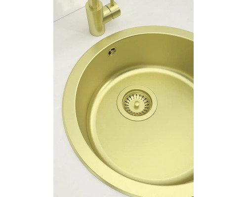 Runde Küchenspüle mit Abfluss und Wasserhahn