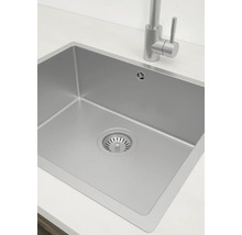 Spüle aus Edelstahl mit Abfluss und Wasserhahn