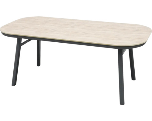 Rechteckiger Tisch mit Holzplatte und Metallbeinen