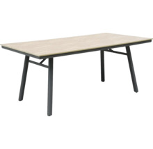 Rechteckiger Esstisch mit Holzplatte und Metallbeinen