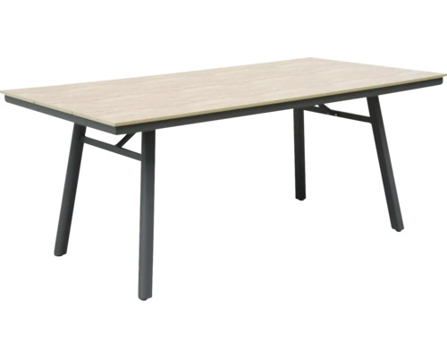 Rechteckiger Esstisch mit Holzplatte und Metallbeinen