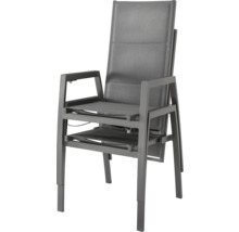 Stapelbarer Gartenstuhl mit Armlehnen aus Metall und Textil