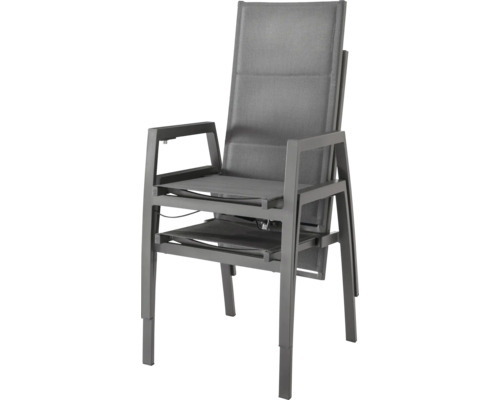 Stapelbarer Gartenstuhl mit Armlehnen aus Metall und Textil