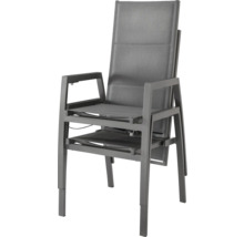 Stapelbarer Gartenstuhl mit Armlehne, Textilbespannung und Aluminiumrahmen