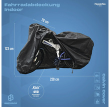 Fahrradabdeckung Indoor aus Polyesterflies mit den Massen 70 cm x 123 cm x 228 cm