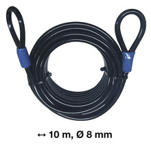 Schwarzes Drahtseil mit Schlaufen, 10 Meter lang und 8 Millimeter Durchmesser