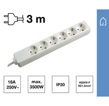Steckdosenleiste mit fünf Steckdosen und einem drei Meter langen Kabel