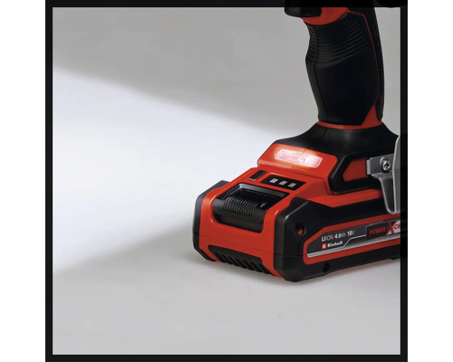 Detailaufnahme eines Einhell Akku-Schraubers mit 4.0Ah 18V Akku.
