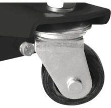 Schwenkrolle mit schwarzem Rad und silberner Halterung