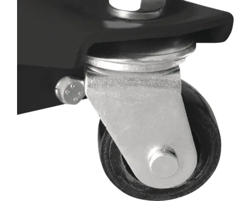 Schwenkrolle mit schwarzem Rad und silberner Halterung
