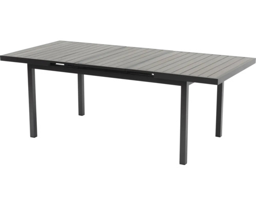 Ausziehbarer Gartentisch mit einer Tischplatte aus Latten und einem Untergestell