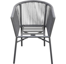 Gartensessel aus grauem Metall mit Seilbespannung