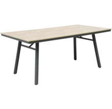 Rechteckiger Esstisch mit Holzplatte und Metallgestell