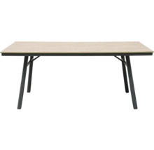 Rechteckiger Tisch mit Holzplatte und Metallbeinen