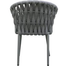 Grauer Stuhl mit geflochtener Rückenlehne und Metallbeinen