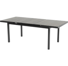 Ausziehbarer Gartentisch mit Tischplatte aus Holzlatten und Metallgestell