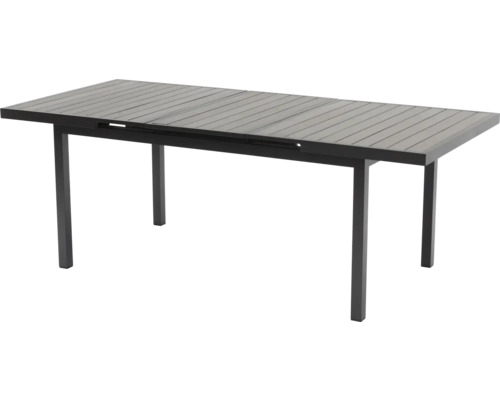 Ausziehbarer Gartentisch mit Tischplatte aus Holzlatten und Metallgestell