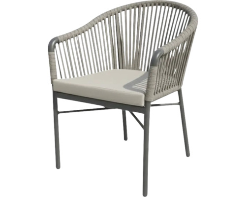 Gartensessel mit Sitzkissen und geflochtener Rückenlehne