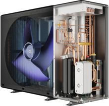 Schnittansicht einer Wärmepumpe mit sichtbaren Innenteilen