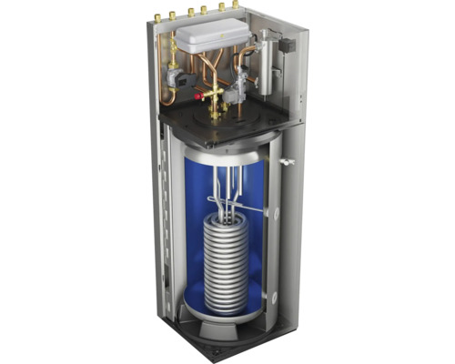 Schnittansicht eines Heizkessels mit Rohren und Heizspirale