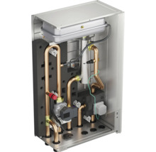 Innenansicht eines Heizkessels mit Rohren und Komponenten