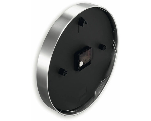Rückseite einer Wanduhr mit Gehäuse aus Metall