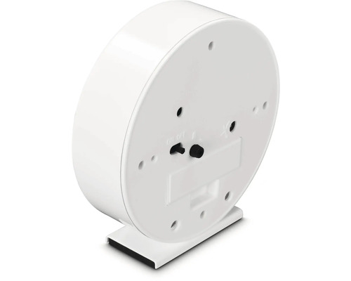 Rückansicht eines runden Weckers mit Schaltern