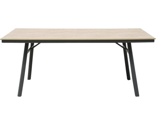 Esstisch mit hellem Holz und Metallgestell