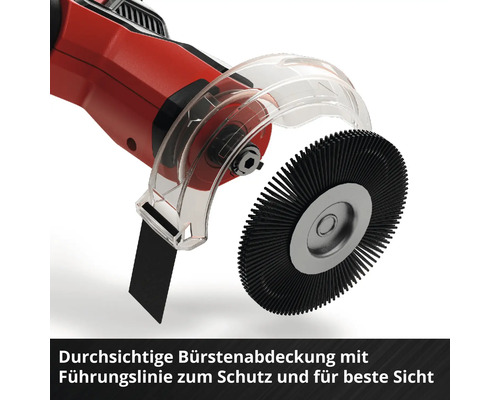 Detailaufnahme eines Multitools mit Bürstenaufsatz und transparentem Schutz