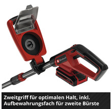 Einhell Logo auf einer elektrischen Fugenbürste mit zweitem Griff und Aufbewahrungsfach für eine zweite Bürste.
